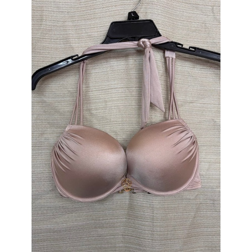 Victoria's Secret Bombshell Push-Up Bikini Top 36D Rose Gold Metallic Y2K Logo
